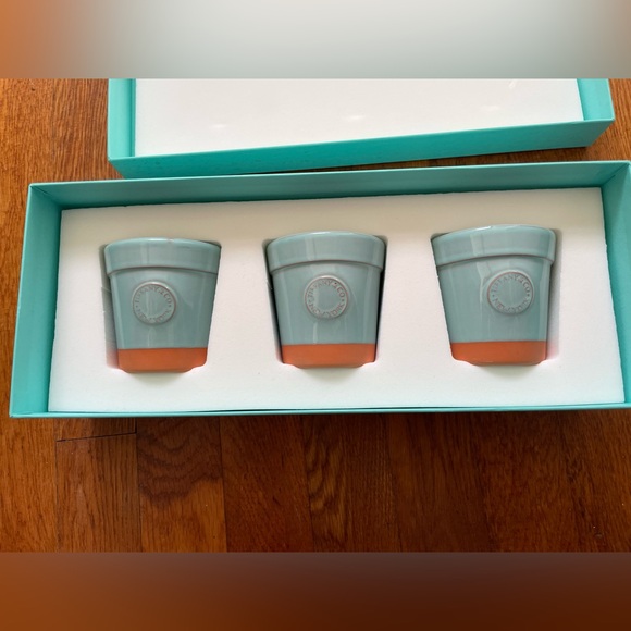 Tiffany & Co Turquoise Ceramic Pots set of 3 in box